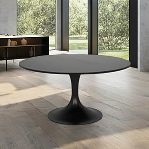Modern Round <b>Dining</b> <b>Table</b> with MDF <b>Top</b> & Metal Pedestal Base the QUALITY COLLECTION 6-Seater Black Finish for Modern Spaces - Product Image 5