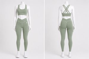Sage Green Women Yoga Set V-Cut Scrunch Butt Leggings Cross Back Sports Bra Gym Activewear Set with Pockets - Product Image 6