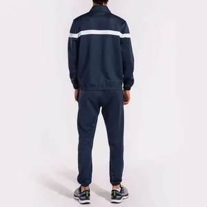 Men's Navy Blue Polyester Tracksuit Full <b>Zip</b> <b>Hooded</b> Sporty Jogging Set With White Stripe Design Breathable Regular Fit Autumn - Product Image 4