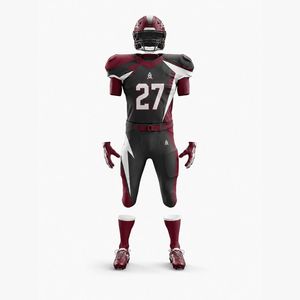 Uniforme de football américain personnalisé noir rouge blanc, impression par sublimation, polyester respirant, maillot pour homme adulte, numéro 27 - Product Image 1