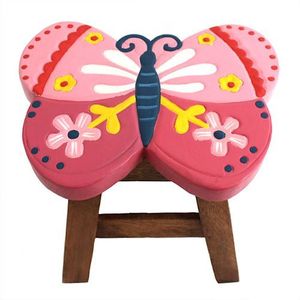 Taburete de Madera con Diseño de Mariposas y Flores Rosas, Decoración Primitiva para el Hogar, Guardería, Baño, Entrada, Bebé - Product Image 1