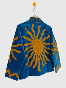 Hand Embroidered Sun Pattern Mandarin Collar Velvet Jacket Full Sleeve Boxy Fit Adult Autumn Wear - Product Image 5