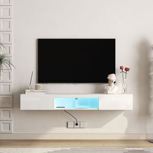 Modern 63\" <b>Wall</b>-Mounted <b>Floating</b> TV Stand with 16 Color LEDs Entertainment Center for 55 60 65 Inc TVs - Product Image 4
