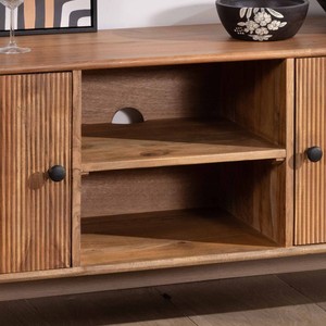 Meuble TV style Vandana Ivory, grand modèle 175 cm, design vintage arrondi, en bois d'acacia massif Boomer, avec 2 portes et 2 niches - Product Image 5