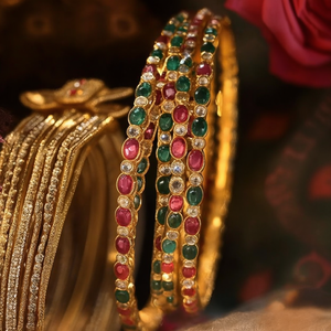 Kemp Bridal Gold Plated Pearl and Diamond <b>Bangles</b> Classic Trendy <b>Copper</b> Brass Bracelets for Engagement Gift - Product Image 3