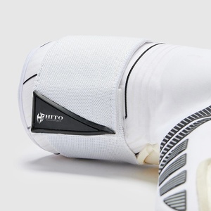 Custom Design White Neoprene Soccer Goalkeeper <b>Gloves</b> 4mm German Latex Emboss Rubber Inject Elastic Strap T Tab - Product Image 4