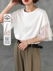 เสื้อตาข่ายมีระบายสำหรับผู้หญิงเสื้อเบลาส์ลำลองทรงหลวมหลากสีสำหรับฤดูร้อน - Product Image 4
