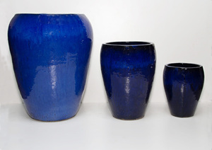 Cobalt Glazed Ceramic <b>clay</b> Flower Pots Outdoor Handmade pottery Planters Modern Design Decorative Vases <b>Set</b> Vietnamese for Garde - Product Image 2