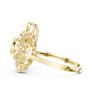 Anillo de compromiso con halo de diamantes redondos en oro amarillo, diseño floral clásico para mujer - Product Image 4