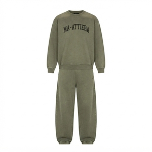 Conjunto Deportivo para Hombre, Sudadera Cuello Redondo Verde Oliva con Lavado Ácido, Pantalones Jogger, Ropa Casual de Calle, Traje de Dos Piezas - Product Image 3