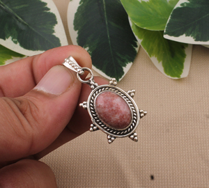 Colgante de Rodocrosita Natural Argentina, Plata de Ley 925, Chapado en Platino, Grado AAA, Gema Rosa, Unisex, Estilo Vintage - Product Image 4