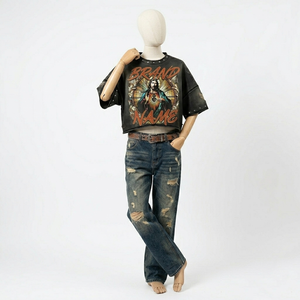 เสื้อยืดครอปพิมพ์ลายกราฟิกประดับเพชรแบบกำหนดเอง Glory รุ่นใหม่ทันสมัยทรงบ็อกซี่สไตล์วินเทจแขนสั้นแบบทำสีซีดสำหรับทุกเพศ - Product Image 5