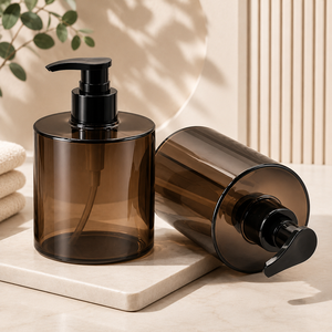 Flacon pompe en PET ambré de 480 ml, distributeur de lotion rond, emballage cosmétique pour shampoing, gel douche - Product Image 3