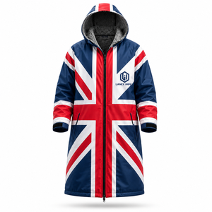 Chaqueta Parka Larga con Capucha y Forro Polar Impermeable, Diseño Personalizado con la Bandera Británica, para Cambiarse en la Playa, Natación y Surf - Product Image 2