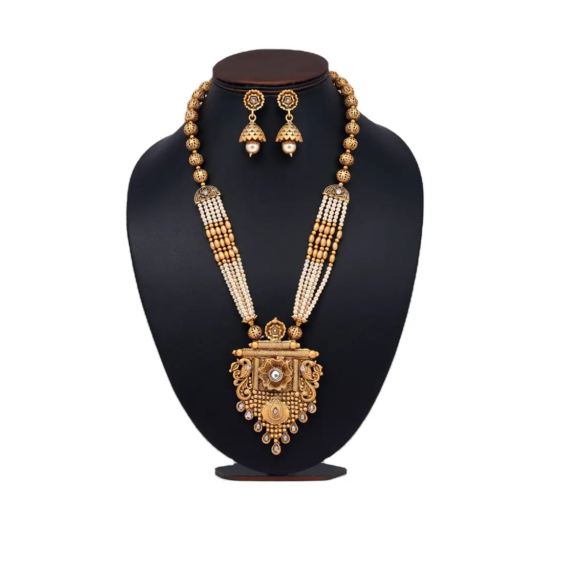 Bella premio lungo oro opaco collana tempio Set con orecchini gioielli indiani per le donne e le ragazze 2024 nel prezzo all'ingrosso