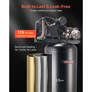 Compressori d'aria industriali a lubrificazione a olio per impieghi gravosi da 5HP, 10 SCFM, 90PSI fino a 175PSI, con serbatoio da 80 galloni - Product Image 5