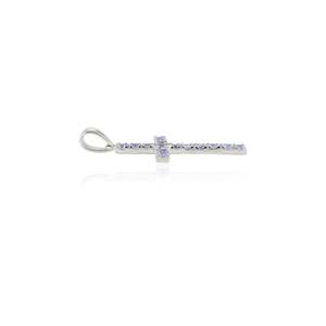 18K Gold Rhodium Plated Round Tanzanite <b>Cross</b> <b>Charm</b> Pendant for Religious Party Jewelry - Product Image 4
