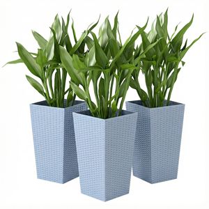 Juego de 3 Macetas Cónicas Gris Claro de 24 Pulgadas de Alto, Macetas para Exteriores con Orificios de Drenaje, Decoración de Ratán, Soportes para Plantas - Product Image 1