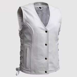 <b>Men's</b> <b>White</b> V-Neck Plus Size Casual <b>Vest</b> With Side Lacing And Button Closure Regular Length Outer Wear Solid Color Polyester - Product Image 1