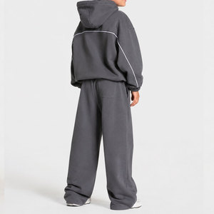 2026 Kids Unisex <b>Toddler</b> Winter Breathable Acid Wash Green Plus Size 0-16 Solid 100% Cotton Clothing Sets Hooded Sweat <b>suits</b> - Product Image 2