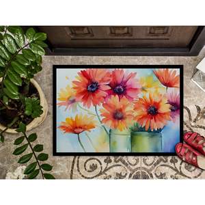 Gerbera Daisies Watercolor Doormat <b>Non</b> <b>Slip</b> Washable Low Pile 24H X 36W Indoor Outdoor Entryway <b>Rug</b> Front Door <b>Mat</b> - Product Image 3