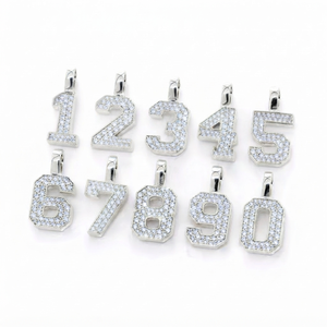 Pendentif tendance en moissanite, en argent 925 plaqué rhodium, serti de pierres, personnalisable avec numéro porte-bonheur et date commémorative, cadeau unisexe pour fête - Product Image 6