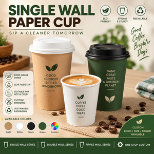 Gobelets à café en papier kraft biodégradable de qualité supérieure, à paroi simple, avec impression numérique - Good Things Brew Here - Product Image 3