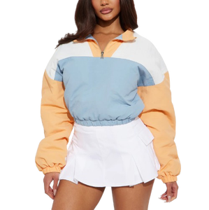 Veste coupe courte pour femme, color block, légère, coupe-vent, demi-zip, avec ourlet élastique - Product Image 1