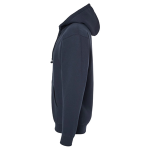 <b>Men's</b> <b>Navy</b> Blue Cotton <b>Fleece</b> Zip-Up Oversized Winter Hoodie Solid Color Casual with Kangaroo Pocket Front Logo - Product Image 4