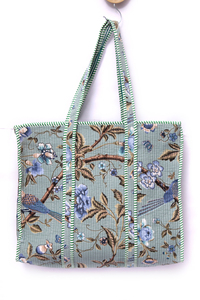 Bolso Tote de Algodón Acolchado Hecho a Mano, Bolso de Hombro con Estampado Floral Azul, Bolso de Compras Ligero, Bolso Reversible Estilo Boho - Product Image 2