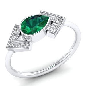 Anillo de Moissanita y Esmeralda con Certificación GRA de Alta Calidad REYES, Elegante Anillo de Compromiso de Oro Blanco de 14K, Joyería de Regalo para Ella - Product Image 2