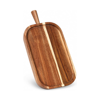 Planche à servir en bois d'acacia de style rustique avec poignée conique surélevée pour les collations, les fruits, la viande, le pain, les apéritifs, en provenance du Vietnam