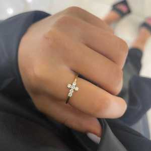 Diamond <b>Cross</b> <b>Rings</b> 14K 18K Solid Gold Round Cut Lab Grown Stackable Minimalist Cristian Religious Ceremony Everyday Wear Bands - Product Image 2