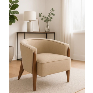 Elegant Modern Accent Chair with Solid Wood Legs and Curved Upholstered <b>Backrest</b> for Contemporary Living Room Design - Product Image 1