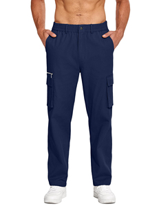 Men's Navy Blue Elastic Waist Cargo <b>Pants</b> With Multiple Pockets Casual Breathable Midweight Spring Wear - Product Image 5