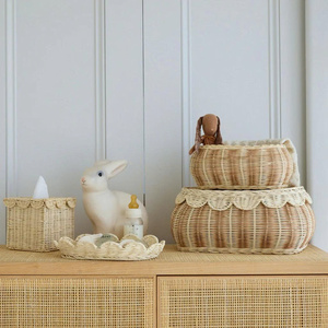 Natural Rattan <b>Basket</b> <b>with</b> <b>Lid</b> Set Handmade Wicker Storage Box Eco Friendly Organizer for Home Wholesale OEM Export - Product Image 2
