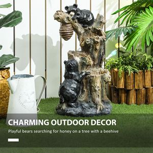 Fuente de Exterior de 22.4 Pulgadas con Luces LED, Cascada de Resina de 3 Niveles con Diseño de Oso y Colmena, Bomba Incluida - Product Image 6