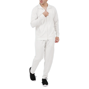 Chándal Blanco para Hombre, Cierre Completo, Corte Regular, Color Sólido, Ropa Deportiva Informal con Bolsillos Laterales, Transpirable, de Algodón, para Primavera - Product Image 1