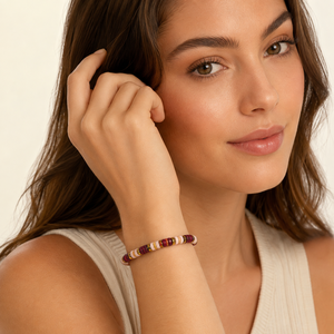 Custom Handmade Zinc Beaded Heishi <b>Stretch</b> <b>Bracelet</b> for Women Burgundy Pink and Gold Trendy Party Fashion Jewelry Wholesale - Product Image 4