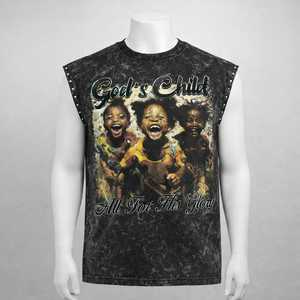 Summer Custom DTG Printed 100% Cotton Raw Material Sleeveless T-Shirt Vest <b>for</b> Men with Cut-Down Hem and Acid Wash T-Shirt - Product Image 4