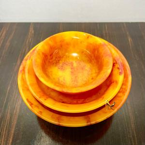 Juego de Tazones de Resina Clásicos Apilables, Ecológicos, Diseño Marmoleado Amarillo Naranja, Acabado Pulido, para Servir Comida en Bodas - Product Image 3