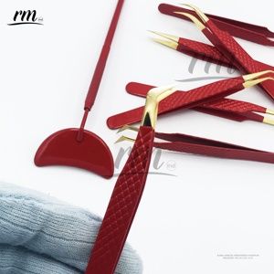 Extensión de pestañas de acero inoxidable de alta calidad, punta de fibra de oro brillante rojo carmesí, logotipo personalizado, embalaje, agarre de diamante, bota de volumen - Product Image 1