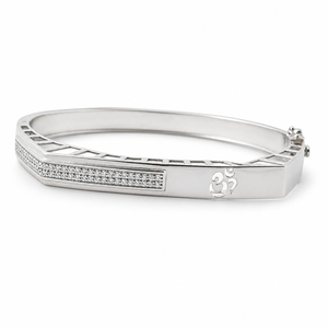 925 Sterling <b>Silver</b> Cubic Zirconia Om Bracelet High Polish Modern Spiritual <b>Mens</b> Unisex <b>Bangle</b> for Wedding Party Daily Wear Gift - Product Image 1