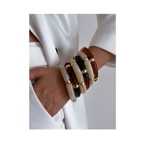 Conjunto de Brazaletes Geométricos de Resina, Chapados en Oro, Estilo Vintage para Mujer, Pulseras Multicolores de Acrílico y Lucite, Accesorio de Moda - Product Image 1