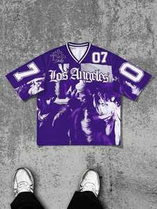 เสื้อเจอร์ซีย์ตาข่ายกราฟิก OEM ทรงโอเวอร์ไซส์ สไตล์สตรีทแวร์ เสื้อกีฬาฤดูร้อน ผู้ผลิตขายส่ง - Product Image 2