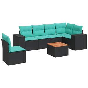 Ensemble de canapés de patio en polyrotin noir 7 pièces avec coussins, mobilier d'extérieur élégant - Product Image 2