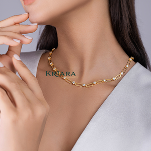 Collar de Cadena con Eslabones de Moissanita Chapado en Oro de 18K, Corte Brillante Redondo, Geométrico, Minimalista, Unisex, para Uso Diario - Product Image 3