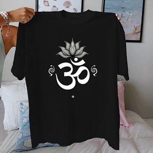 เสื้อทีเชิ้ตผู้หญิงใส่สบายเข้ารูปแบบลำลองสัญลักษณ์100% พิมพ์ลายดอกบัวผ้าฝ้ายแท้ถัก - Product Image 2