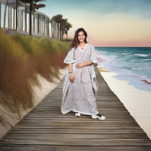 Indian Handmade Hand Block Printed Cotton Floor-Length V-neck Floral Print Breathable <b>Summer</b> Kaftan <b>Dress</b> - Product Image 2