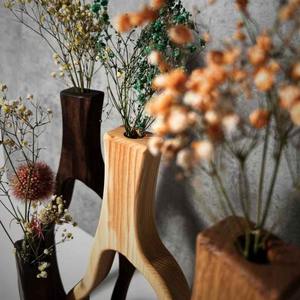Vase à fleurs en bois, fait à la main, en bois naturel, vase décoratif pour fleurs séchées, décoration de table à la maison - Product Image 2